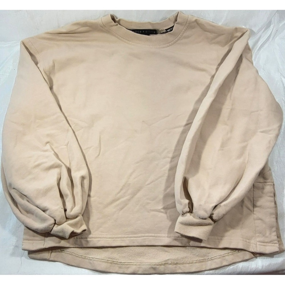 Alice & Olivia‎ Women's Cropped Soft Sweatshirt - Tan/Beige - Size Small
